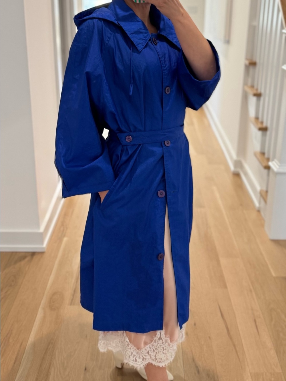 Cobalt Blue Button-Front Lightweight Coat